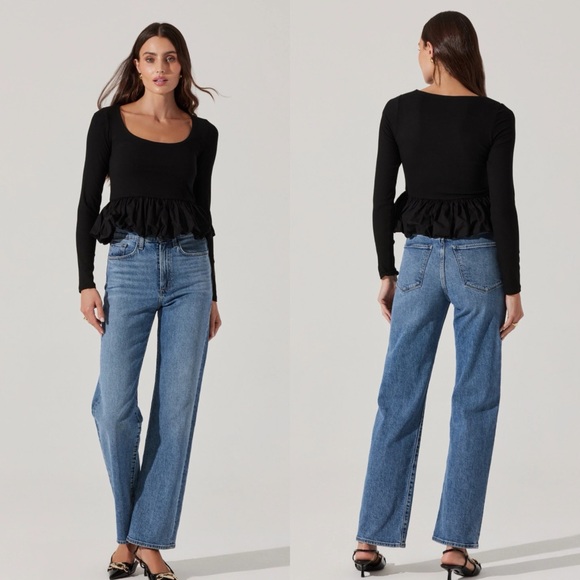 Astr Tops - Astr The Label Bubble Hem Peplum Top Black Size Small NWT